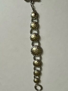 Silver-Tone Hammered Disc Link Bracelet - Unbranded